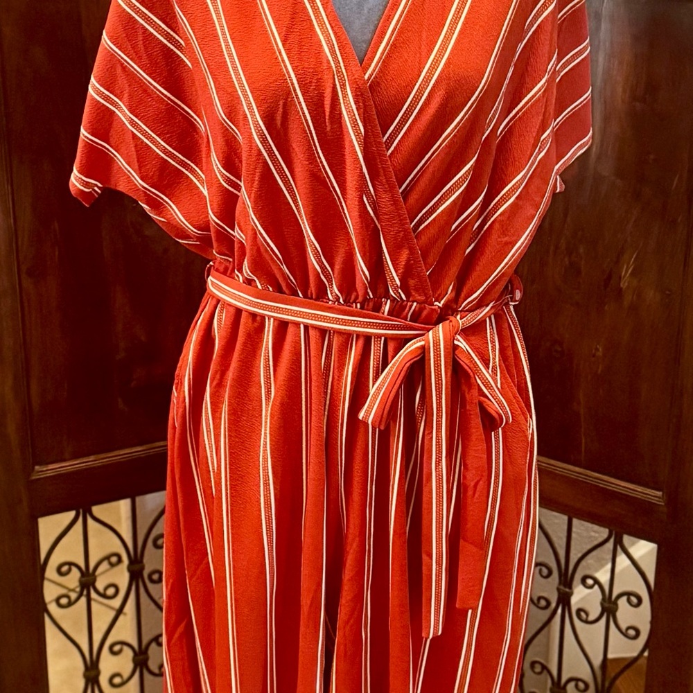 NWT Elegant Striped Rust/Ivy Wrap Pantsuit with pockets!